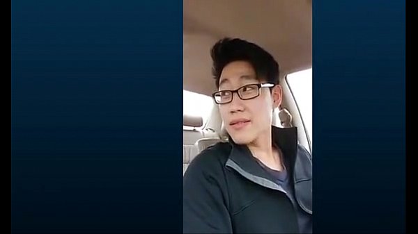 Cute korean guy jerkoff in car