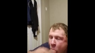 Straight repairman sucks huge cock
